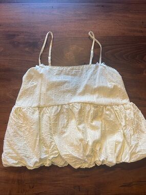 Pale Yellow Eyelet Spaghetti Strap Babydoll Top